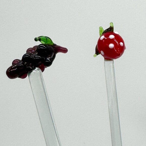 Set 4 Swizzle Sticks Handblown Glass Fruits Collectible Barware Drinks Cocktails - Picture 3 of 7